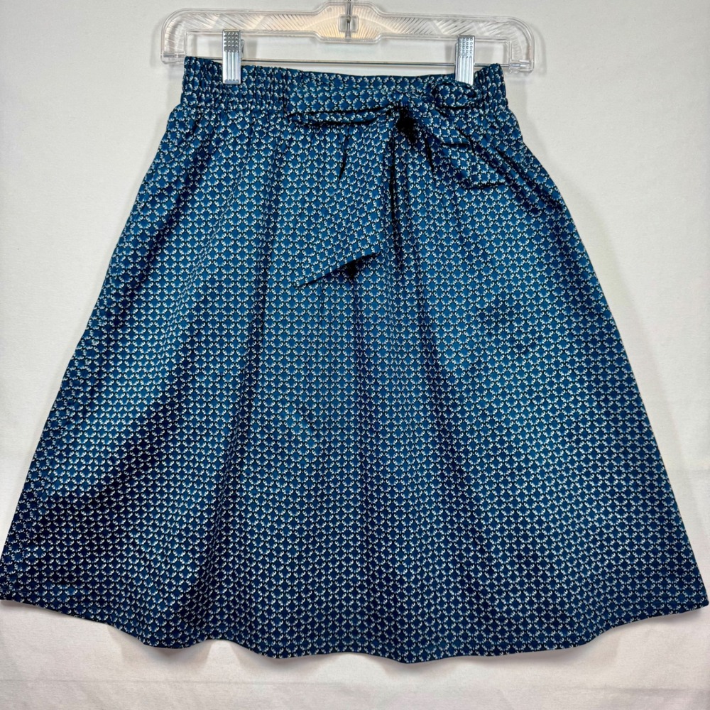 H&M Skirt A-Line Blue Patterned Tie Waist Casual Everyday Size 4